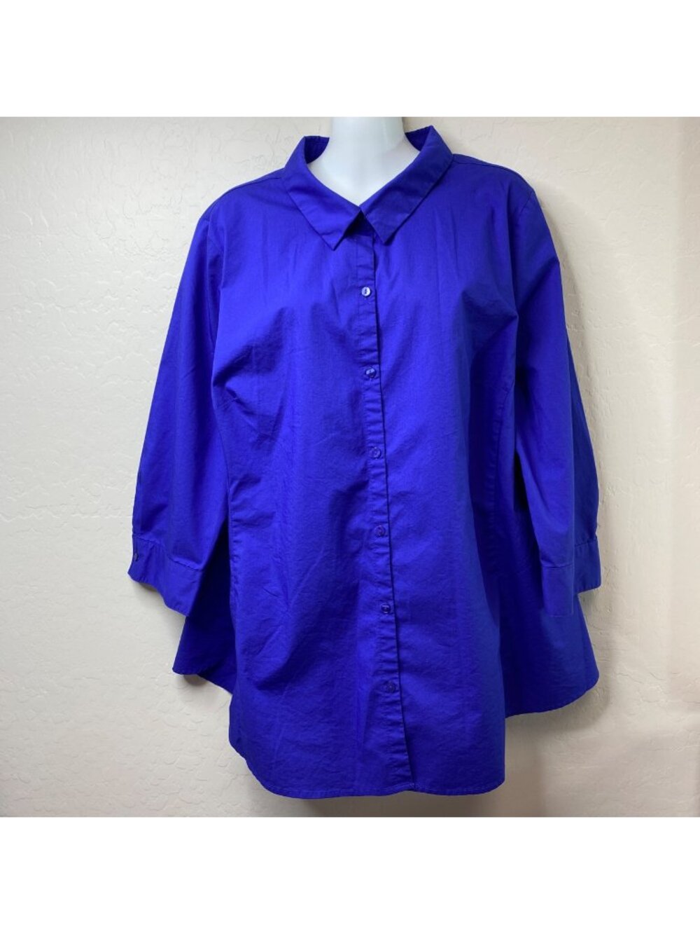 Worthington Woman Button-Down Shirt Royal Blue Long Sleeve Cotton Blend Size 2X